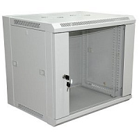 Шкаф настенный 19-дюймовый (19"), серия SJ2, 12U, 604x600х600, со стеклянной дверь  цвет серый